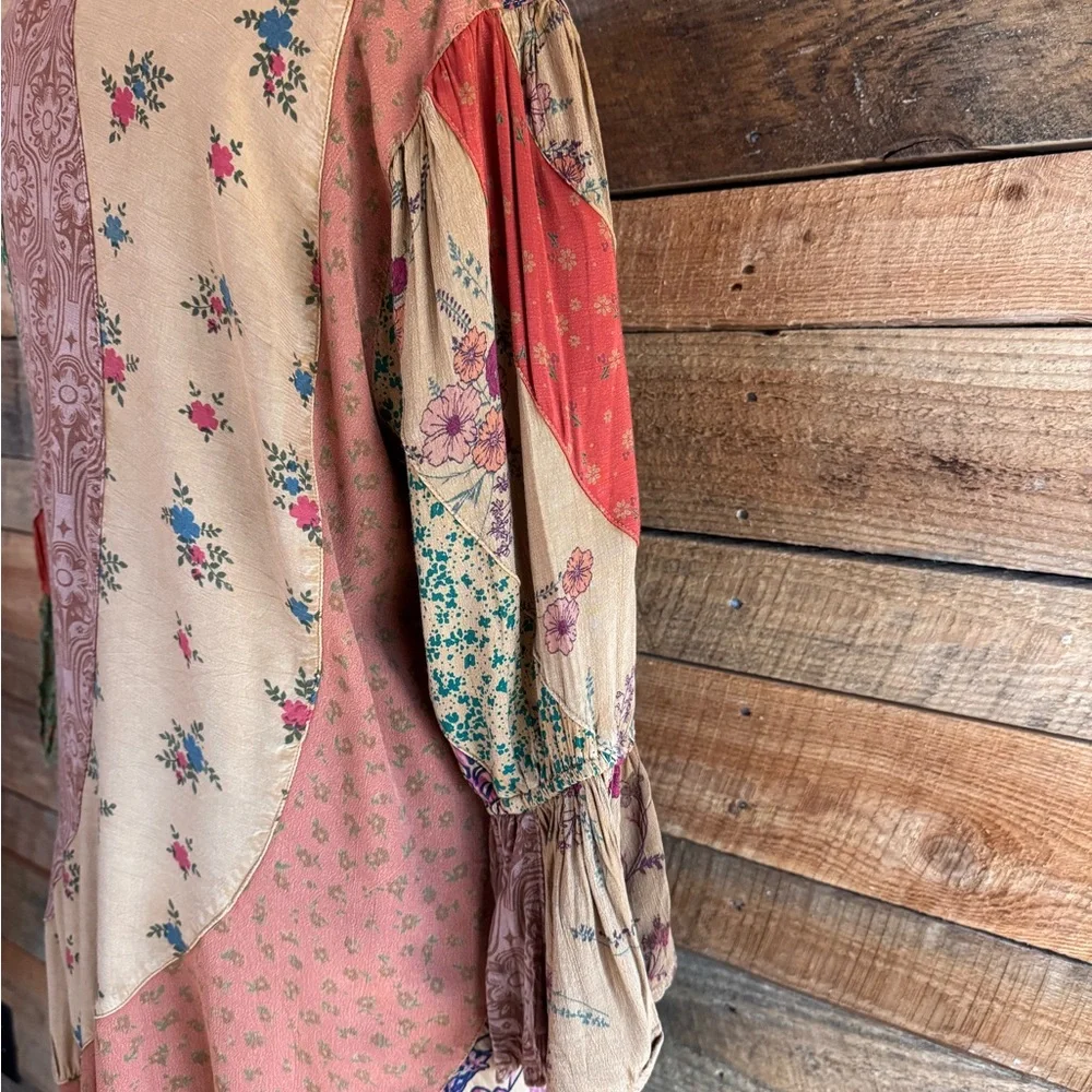Boho Chic Patchwork Babydoll Dress Size M - Picture 4 of 10